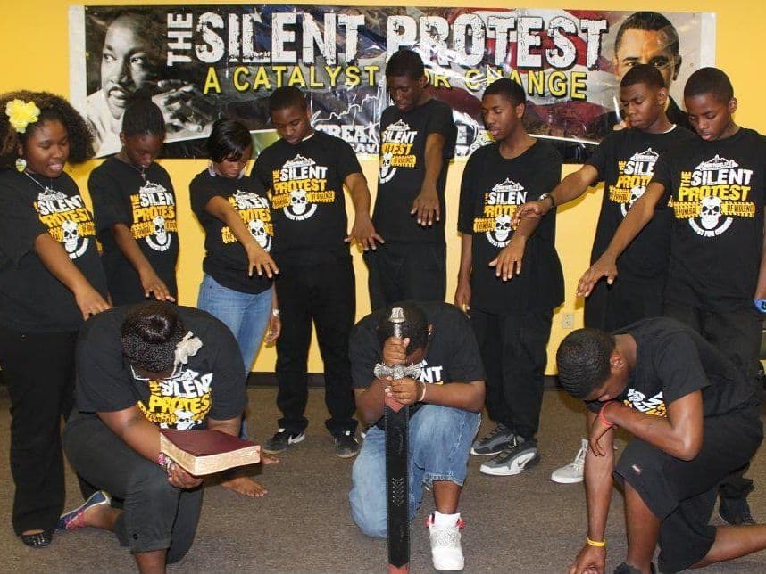Youth participating in the Silent Protest march